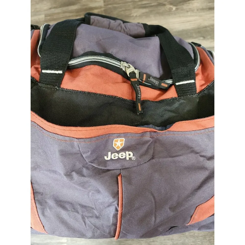 Large Jeep Duffle Travel Luggage Bag Rugged Orange, Black & Gray 20” X 9” X 12”